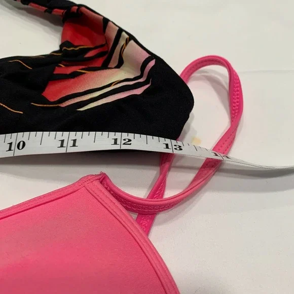 Lot of 3 Swim Swimsuit Bikini Tops Size S/M Black Pink Multi Aztec Halter - Picture 5 of 6